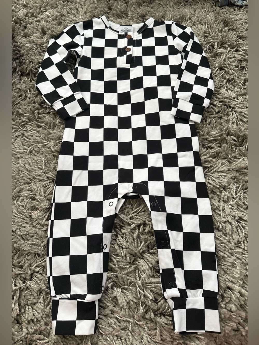 Posh Kiddos New 18/24 Black White Checkerboard Romper Long Sleeve
